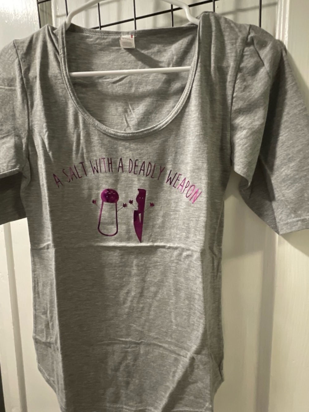 Anvil Gray Short Sleeve Tee with Pink Metallic Graphic